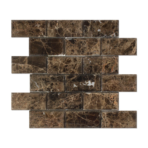 Emperador Dark Marble Mosaic - 2" x 4" Beveled Brick Polished