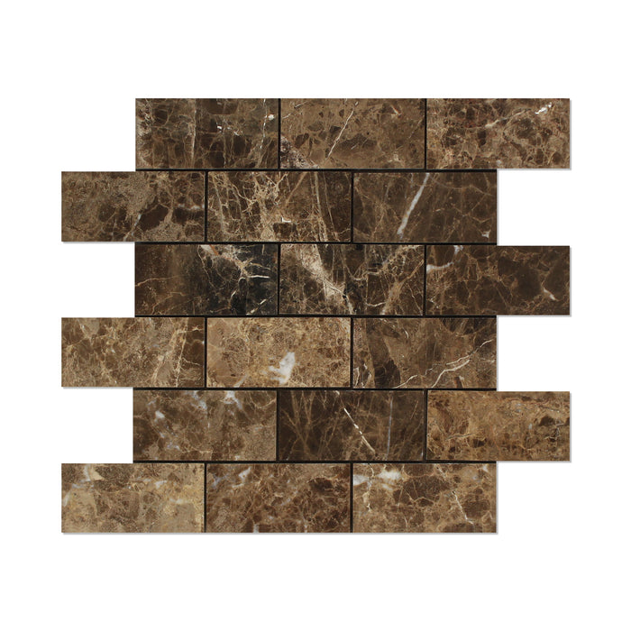 Emperador Dark Marble Mosaic - 2" x 4" Brick Polished