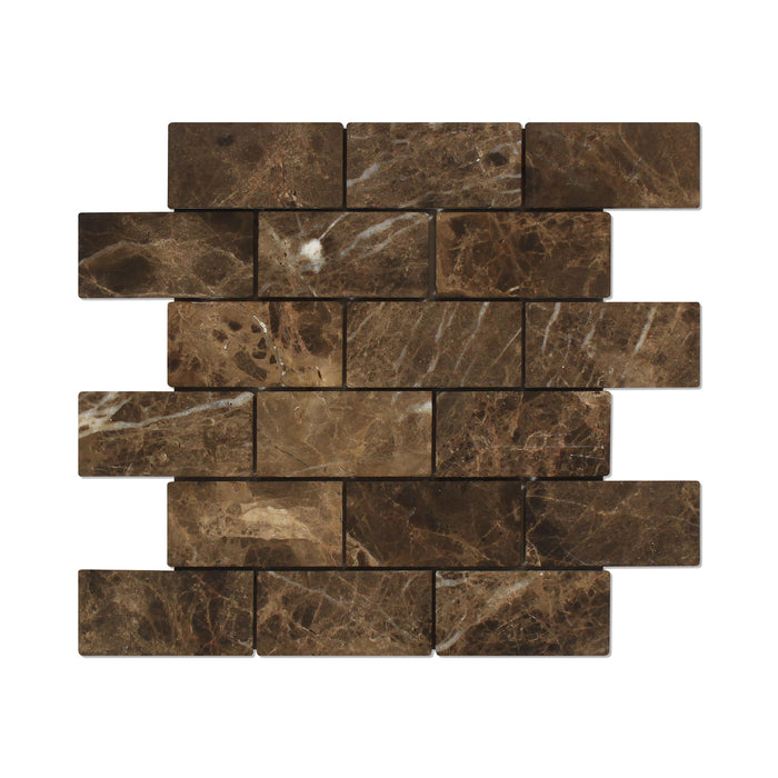 Emperador Dark Marble Mosaic - 2" x 4" Brick Tumbled