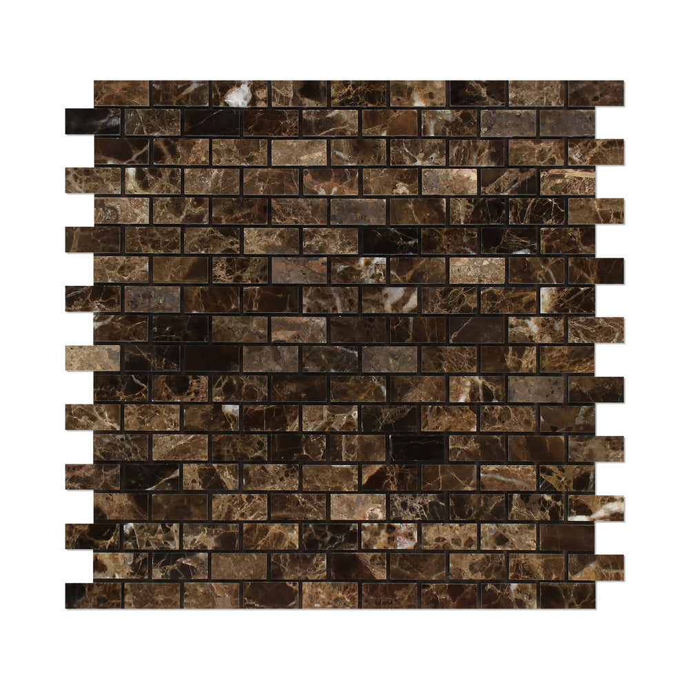 Emperador Dark Marble Mosaic - 5/8" x 1 1/4" Baby Brick Polished