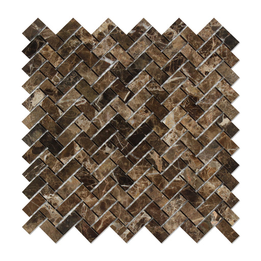 Emperador Dark Marble Mosaic - 5/8" x 1 1/4" Mini Herringbone Polished