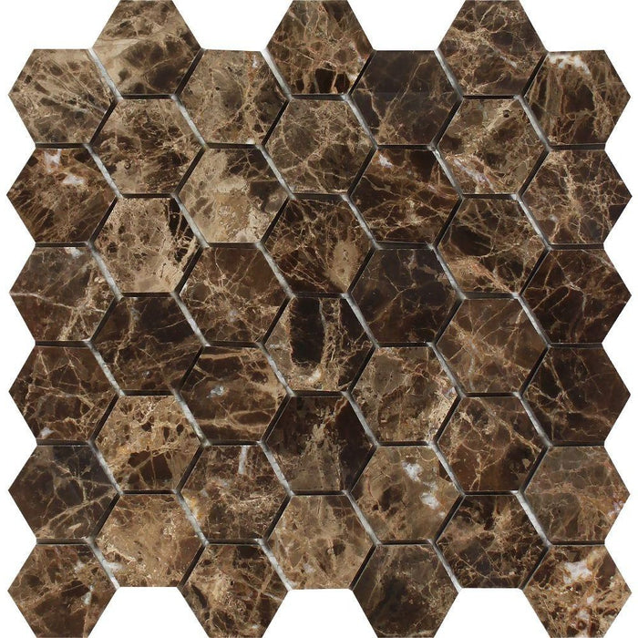 Emperador Dark Marble Mosaic - 2" Hexagon Polished