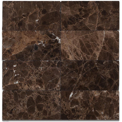 Full Tile Sample - Emperador Dark Marble Tile - 3" x 6" x 3/8" Tumbled