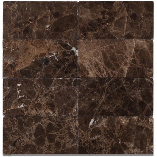 Full Tile Sample - Emperador Dark Marble Tile - 4" x 4" x 3/8" Tumbled