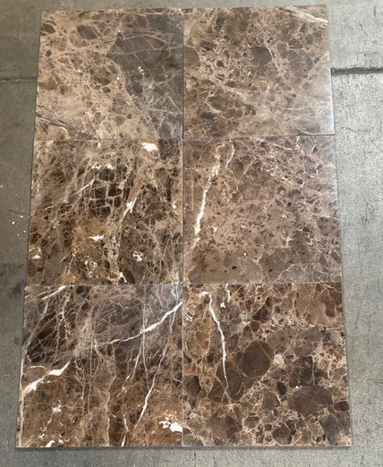 Emperador Dark Polished Marble Tile - 12" x 12" x 3/8"