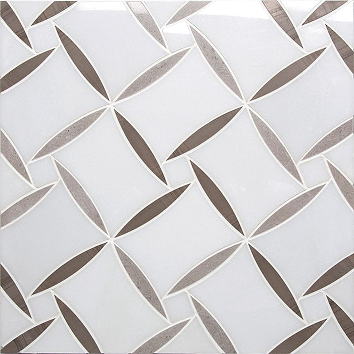 Full Sheet Sample - Skalini Line Waterjet Paper White Marble / Eastern Grey / Athens Grey  Marble Mosaic - Fiore 11