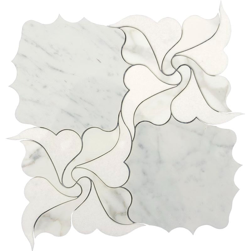 Full Sheet Sample - Skalini Line Waterjet Thassos / Bianco Carrara / Calacatta Marble Mosaic - Fiore 12