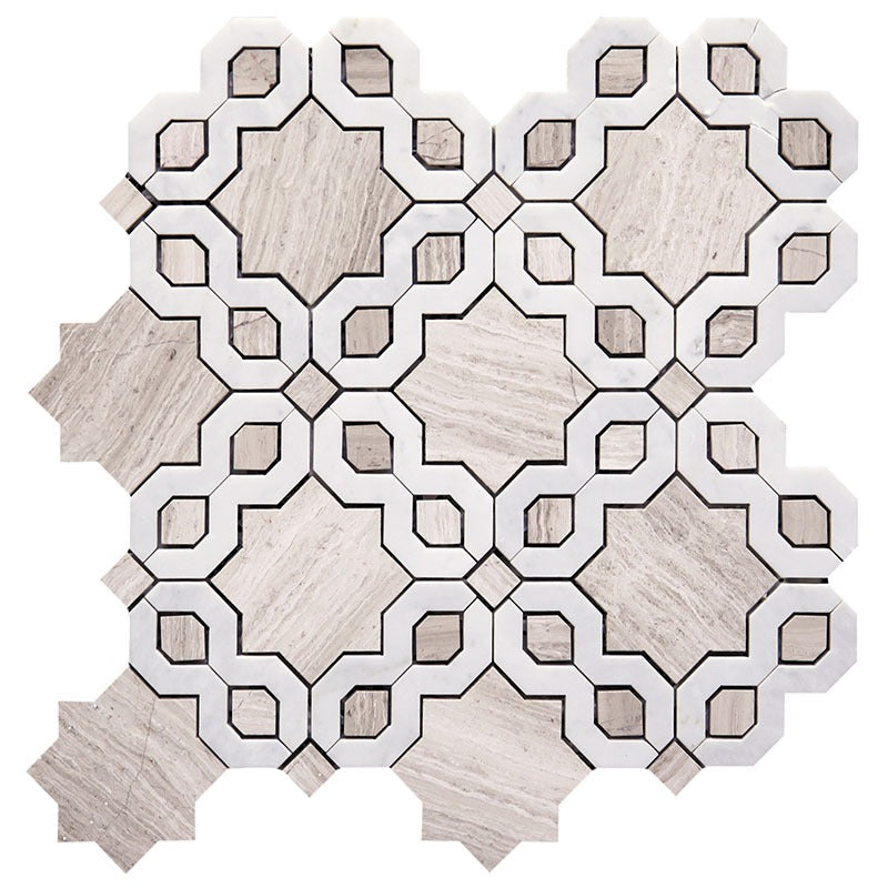 Waterjet Wooden Grey / Bianco Carrara FIO-5