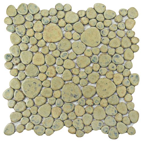 Somer Tile Pebble Green Moss Glossy Porcelain Mosaic | Lowest