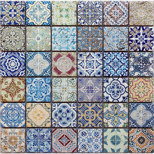 Full Sheet Sample - Skalini Line Artistic Stone Festival 1 Travertine Mosaic - 1.9" x 1.9" x 3/8" Painted