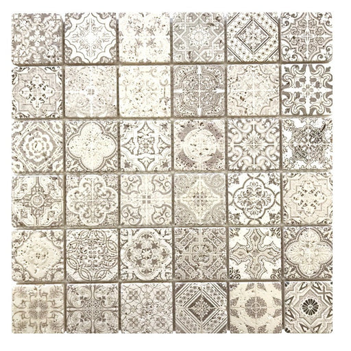 Full Sheet Sample - Skalini Line Artistic Stone Festival 2 Travertine Mosaic - 1.9" x 1.9" x 3/8" Painted
