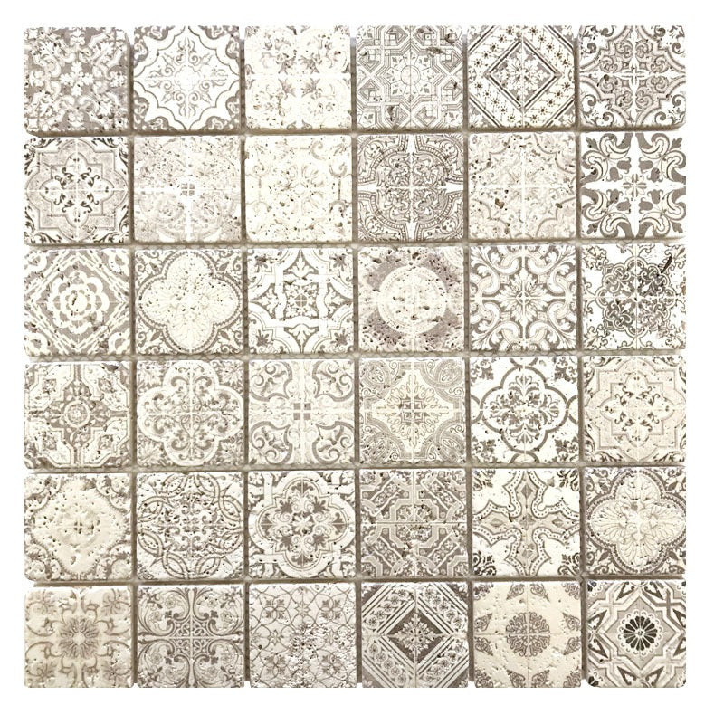 Full Sheet Sample - Skalini Line Artistic Stone Festival 2 Travertine Mosaic - 1.9" x 1.9"