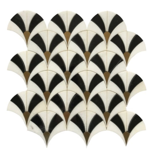Fan I Thassos / Black Jade / Brass Polished Marble & Brass Mosaic - Fan