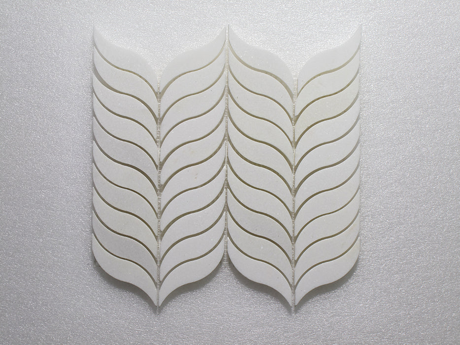 Polished Feather I Thassos Marble Mosaic - Leaf