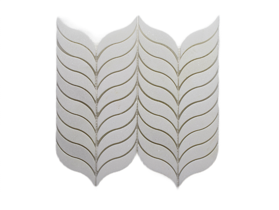 Feather I Thassos Polished Marble Mosaic - Leaf