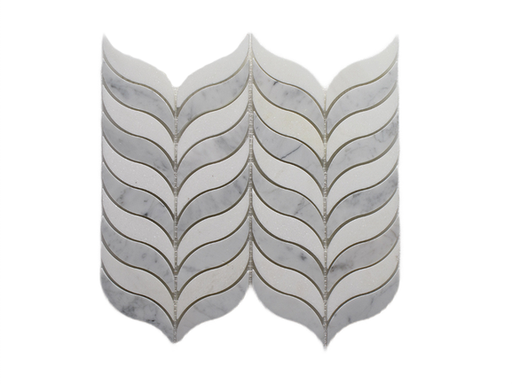 Feather II Thassos & Carrara Polished Marble Mosaic - Leaf