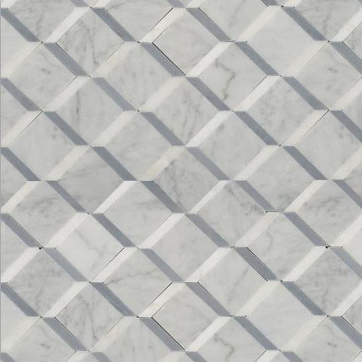 Luxe White Carrara with Azul Imperial & Thassos Inserts Polished Marble Mosaic - Florentine