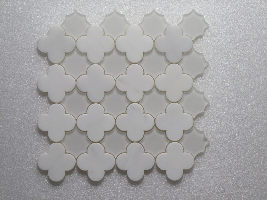 Polished Oriental White & Clear Marble & Glass Mosaic - Flower