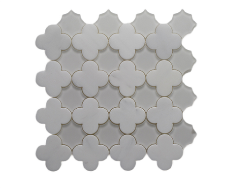 Oriental White & Clear Polished Marble & Glass Mosaic - Flower