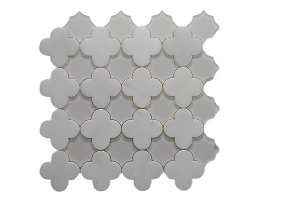 Full Sheet Sample - Oriental White & Clear Flower Marble & Glass Mosaic - 12" x 12" x 3/8" Polished