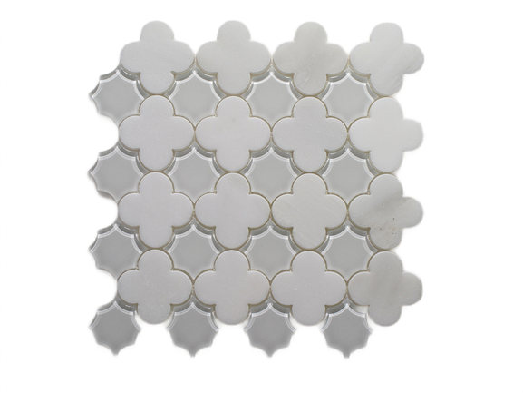 Full Sheet Sample - Oriental White & Frosted Flower Marble & Glass Mosaic - 12" x 12" x 3/8" Polished