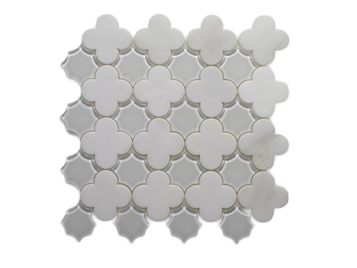 Oriental White & Frosted Polished Marble & Glass Mosaic - Flower