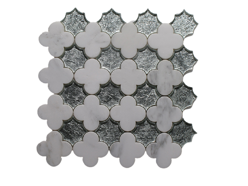 Oriental White & Silver Polished Marble & Glass Mosaic - Flower