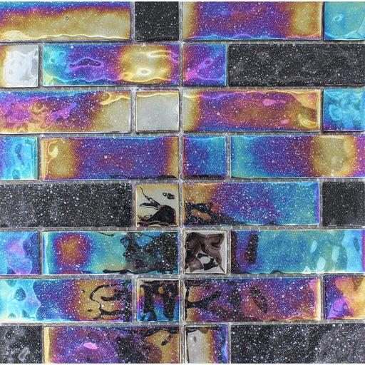 Full Sheet Sample - Aquatica Stardust Galaxy Glass Mosaic - 12" x 12" Glossy