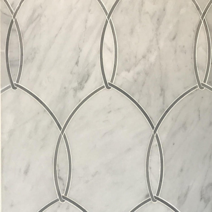 White Carrara & Bardiglio Polished Marble Mosaic - Gentle Net