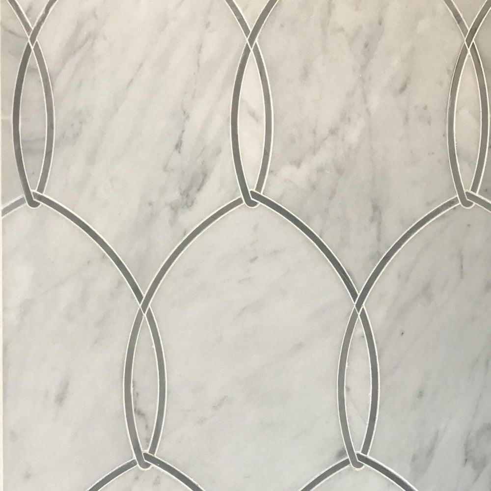 Full Sheet Sample - White Carrara & Bardiglio Gentle Net Marble Mosaic - 13" x 10.75" x 3/8" Polished