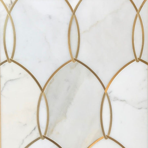 Full Sheet Sample - Calacatta Gold & Brass Gentle Net Marble Mosaic - 10.75" x 13" x 3/8" Polished