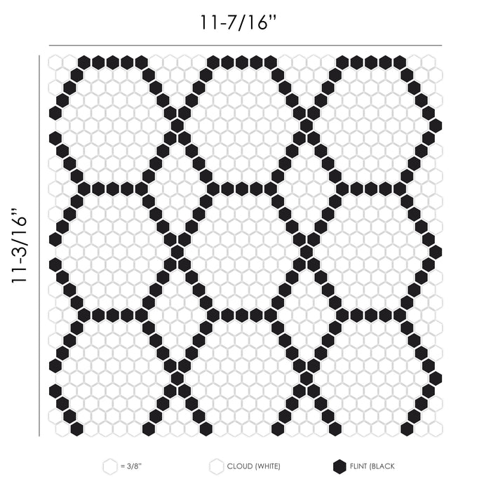 Geometro Tulle Classic Recycled Glass Mosaic - Hexagon Matte