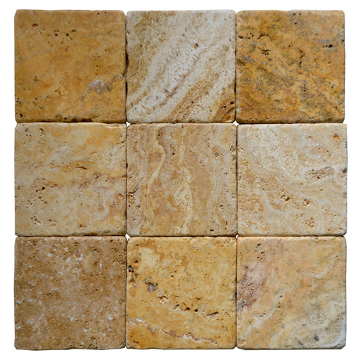 Golden Sienna Tumbled Travertine Tile - 4" x 4" x 3/8"