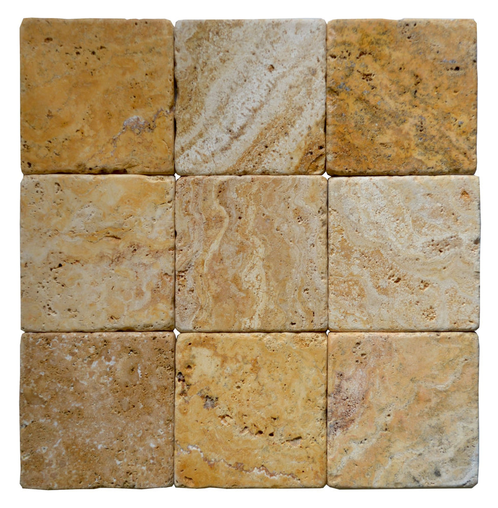 Full Tile Sample - Golden Sienna Travertine Tile - 18" x 18" x 1/2" Tumbled