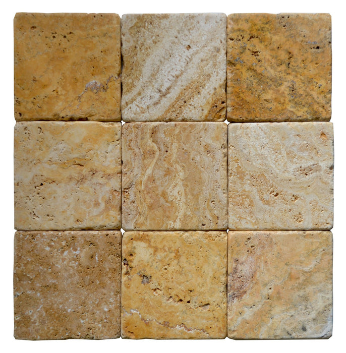 Full Tile Sample - Golden Sienna Travertine Tile - 12" x 12" x 3/8" Tumbled