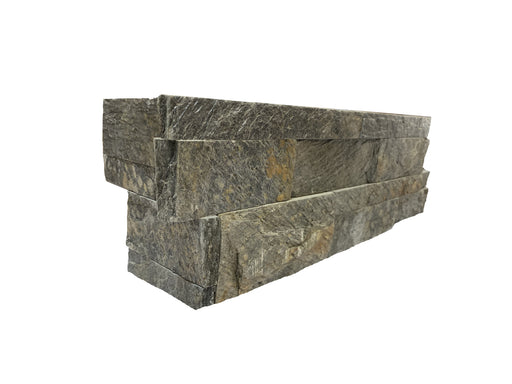 Gold Green Natural Cleft Face, Flat Back Quartzite Ledgestone Corner - 6" x 18" x 1/2" - 1"