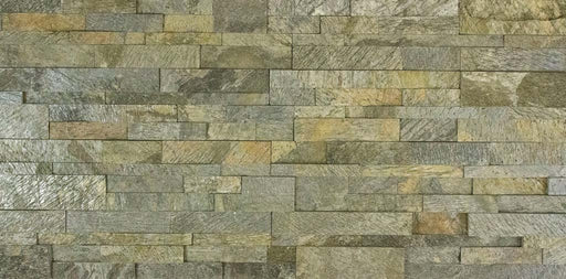 Gold Green Natural Cleft Face, Flat Back Quartzite Ledgestone - 6" x 24" x 1/2" - 1"