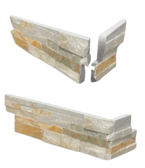 Gold Quartz Natural Cleft Quartzite Ledgestone Corner - 6" x 18" x 6" x +/- 3/4"