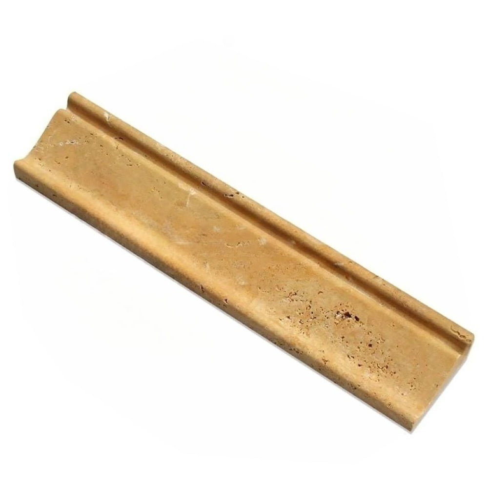 Golden Sienna Travertine Molding - 2 1/2" x 12" Crown (Mercer) Molding Unfilled & Honed