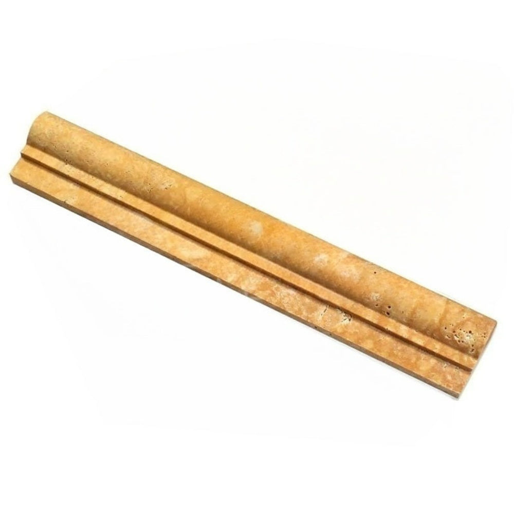 Golden Sienna Travertine Liner - 2" x 12" F1 Chair Rail Unfilled & Honed