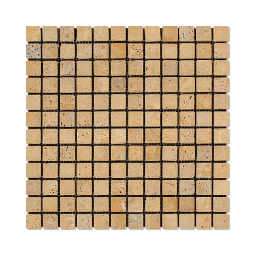 Golden Sienna Travertine Mosaic - 1" x 1" Tumbled