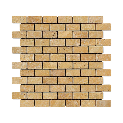 Golden Sienna Travertine Mosaic - 1" x 2" Brick Tumbled