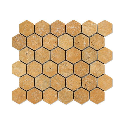 Golden Sienna Travertine Mosaic - 2" Hexagon Tumbled