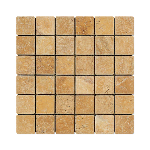 Golden Sienna Travertine Mosaic - 2" x 2" Tumbled