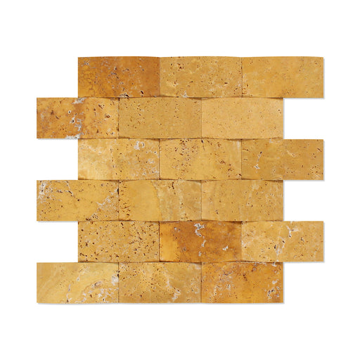 Golden Sienna Travertine Mosaic - 2" x 4" Wavy Brick Honed