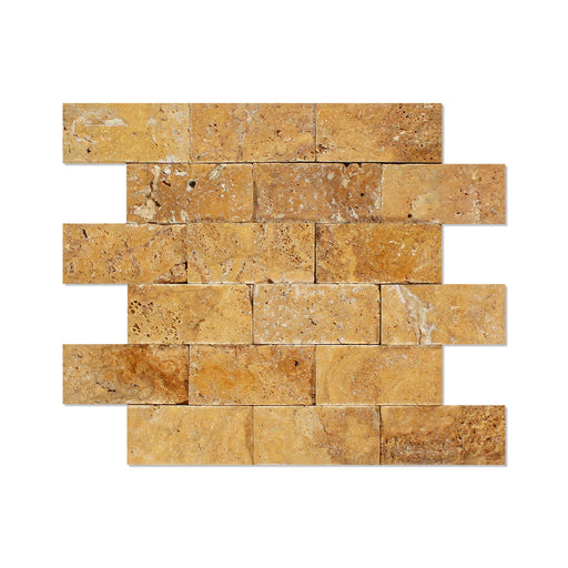 Golden Sienna Travertine Mosaic - 2" x 4" Brick Split Face