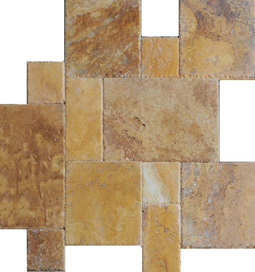 Golden Sienna Travertine Versailles Pattern - Chiseled & Brushed