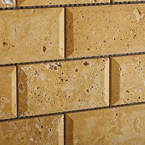 Unfilled & Honed Golden Sienna Travertine Mosaic - 2" x 4" Beveled Brick