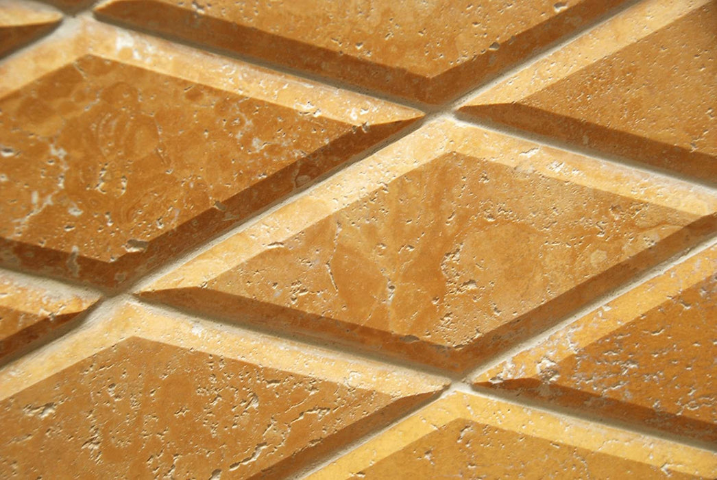 Golden Sienna Unfilled & Honed Travertine Mosaic - 3" x 6" Beveled Diamond