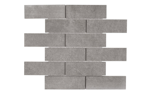 Full Sheet Sample - Fusion Fabric Graphite Staggered Porcelain Mosaic - 2" x 6" x 8 MM Matte